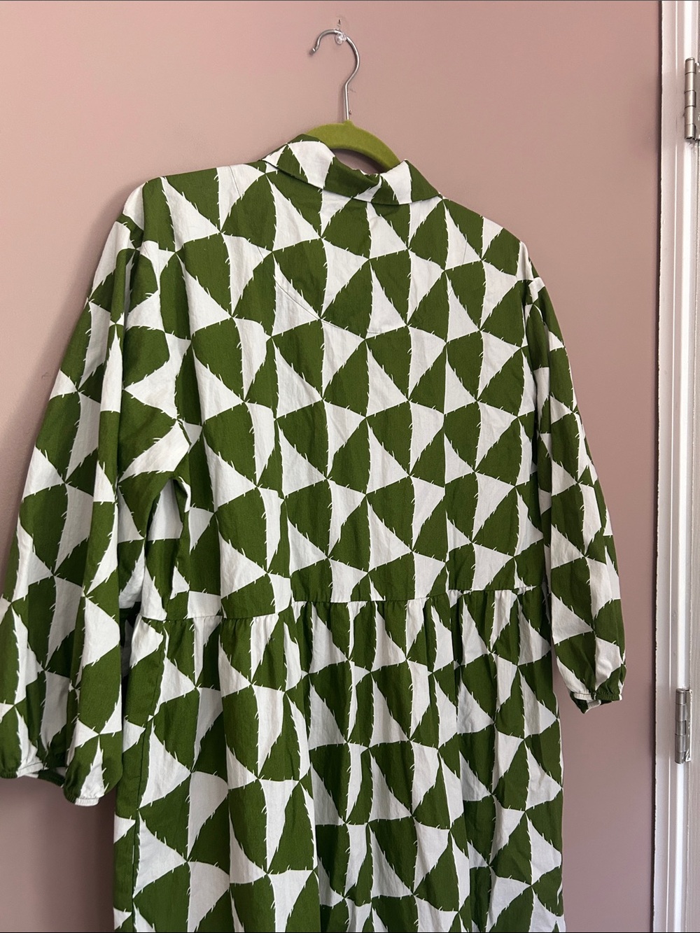 Anthropologie Maeve The Bettina Tiered Shirt Dress Green Geometric Boho Size L - Picture 5 of 10